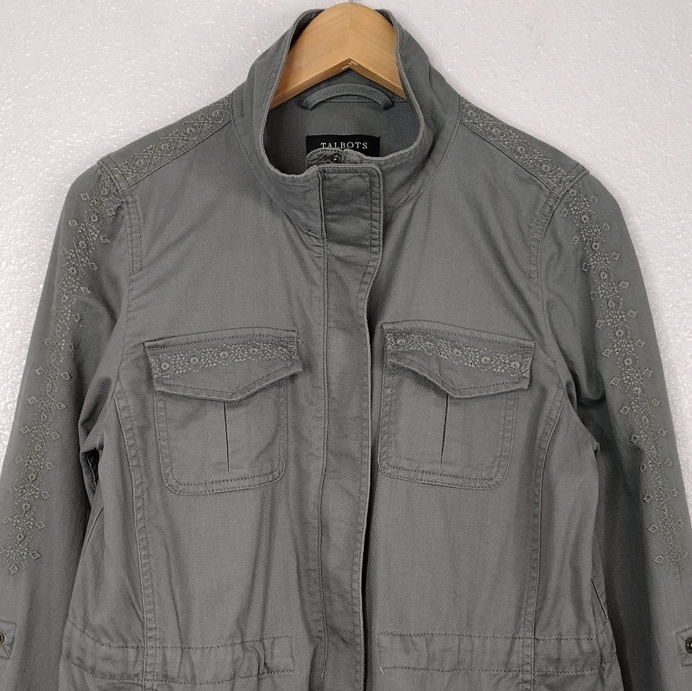 NWOT Talbots Embroidered Full Zipper Snap Button Long Sleeve Utility Jacket - Picture 4 of 16